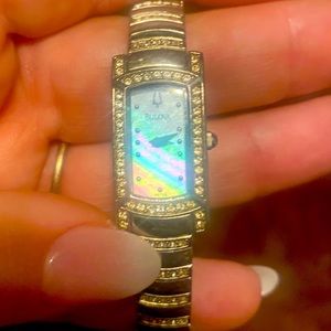 Bulova mother of pearl diamond accent watch